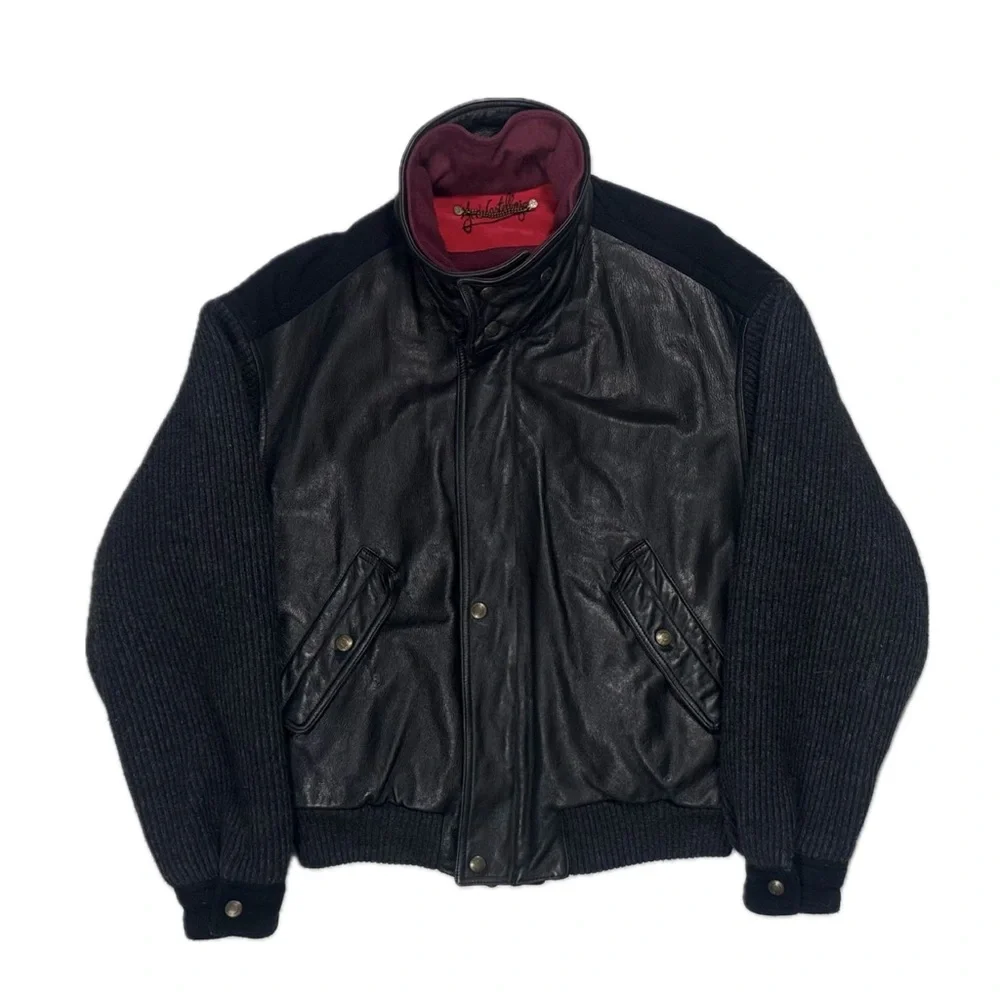 Vintage JC De Castelbajac Leather wool black crest flight bomber jacket men 50